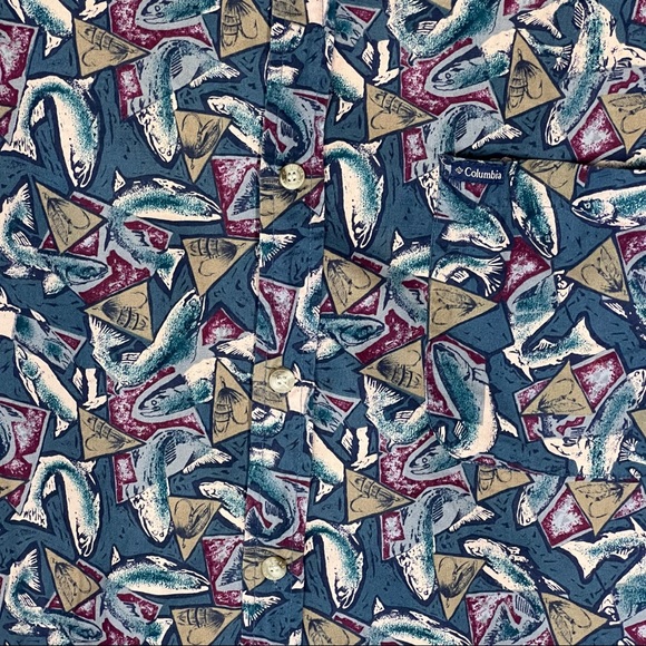 Columbia mens vintage novelty retro fish print causal button down shirt size XL - Picture 4 of 5